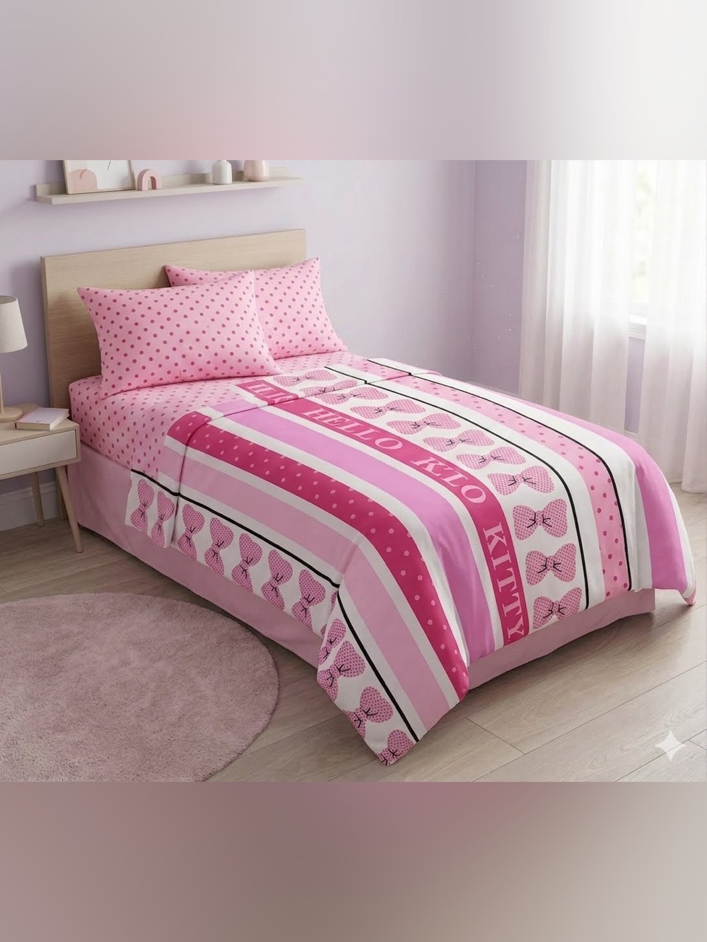 Hello Kitty Pink Bow & Stripe Full Flat Sheet